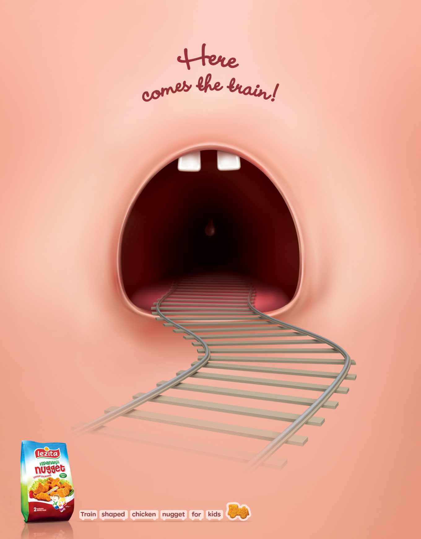 lezita儿童鸡块食品广告:通往嘴巴的"隧道铁路"