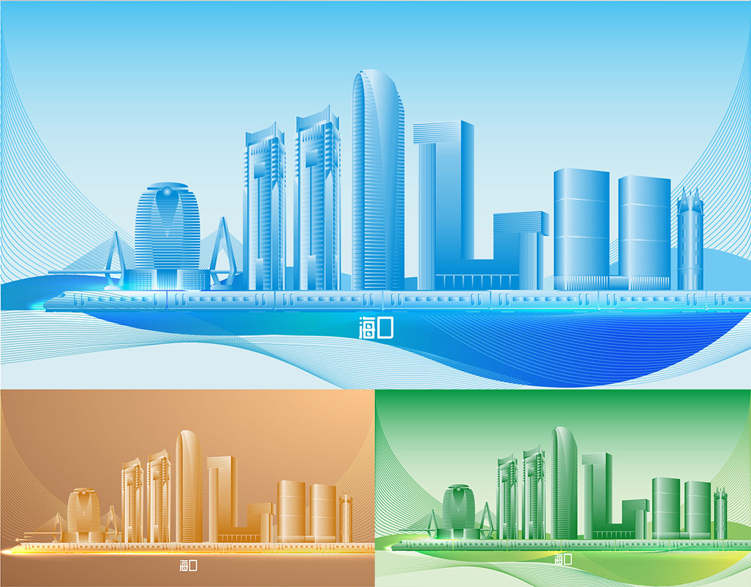 海口地标建筑城市剪影 ai矢量素材设计图片