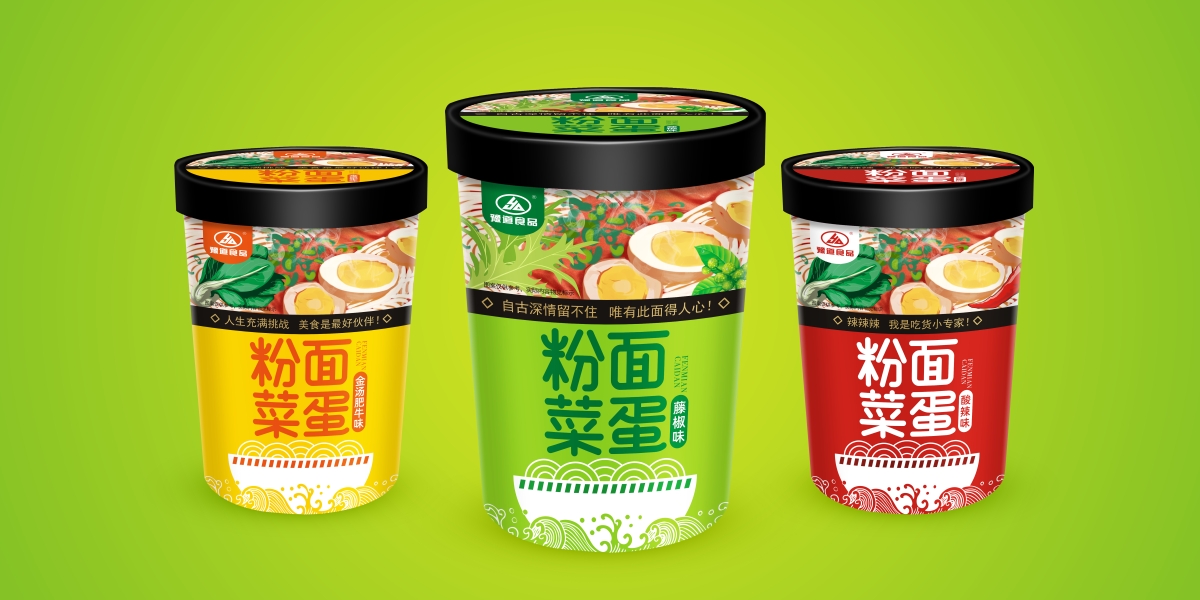 桶裝面(粉面菜蛋)包裝設計 | 方便麵食品包裝設計 · 桶面設計圖片