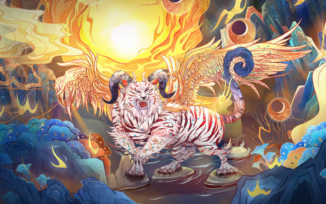 《山海经》四大凶兽——穷奇 | 国潮商业插画设计图片