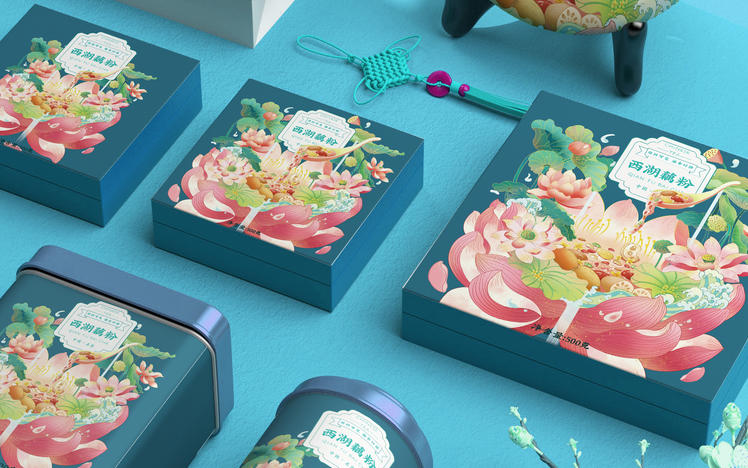 国风美食包装插画-西湖藕粉设计图片